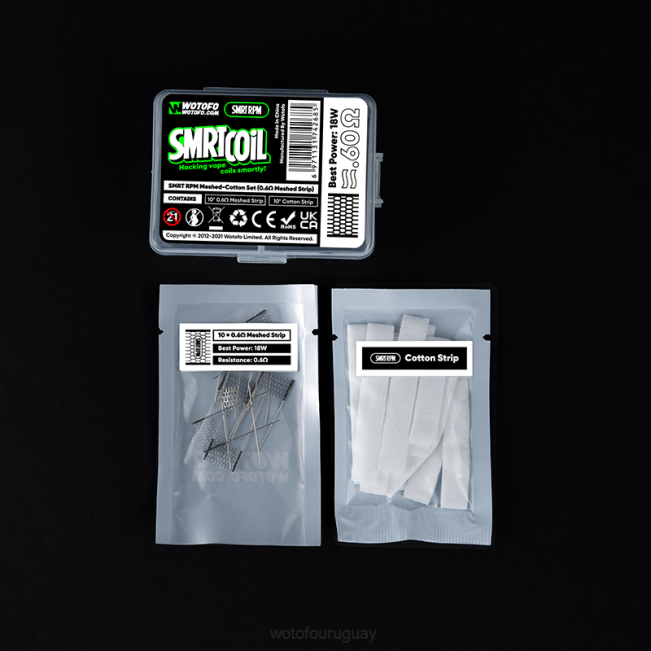 Wotofo Flavors - Wotofo SMRT conjunto rpm de malla y algodón Malla de 0,4 ohmios + algodón. B8XT349